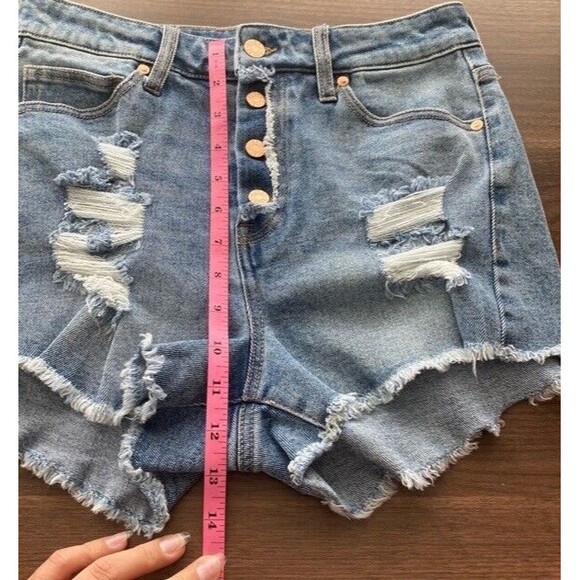 Guess Ultra High Waist Distressed Denim Blue Shorts 28 Distressed With Stretch - Picture 8 of 13